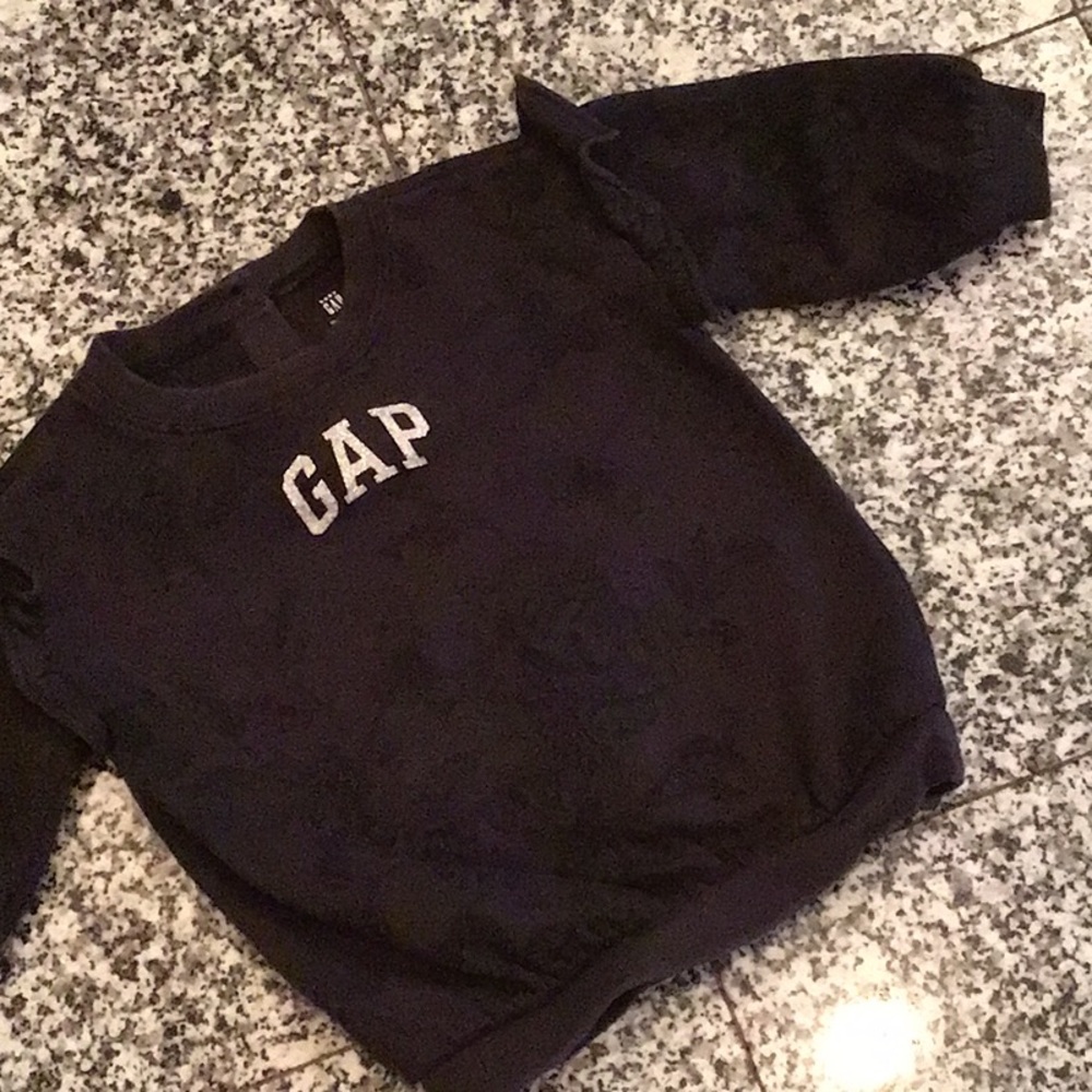 GAP Black Floral-Embossed Ruffle Sweatshirt